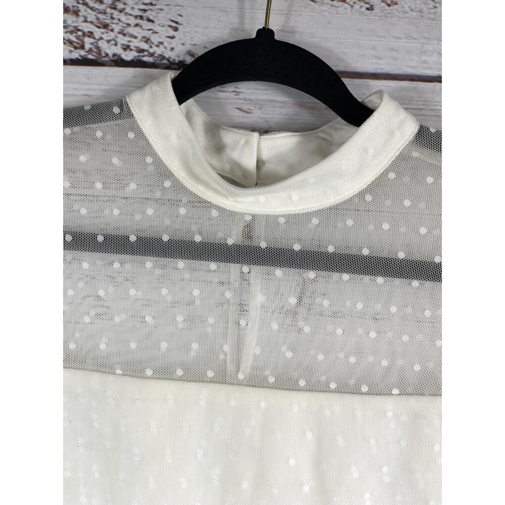 Show Me Your Mumu Blouse Women's SZ L Sheer Polka Dot Mock Neck Layered Mesh - Picture 4 of 6